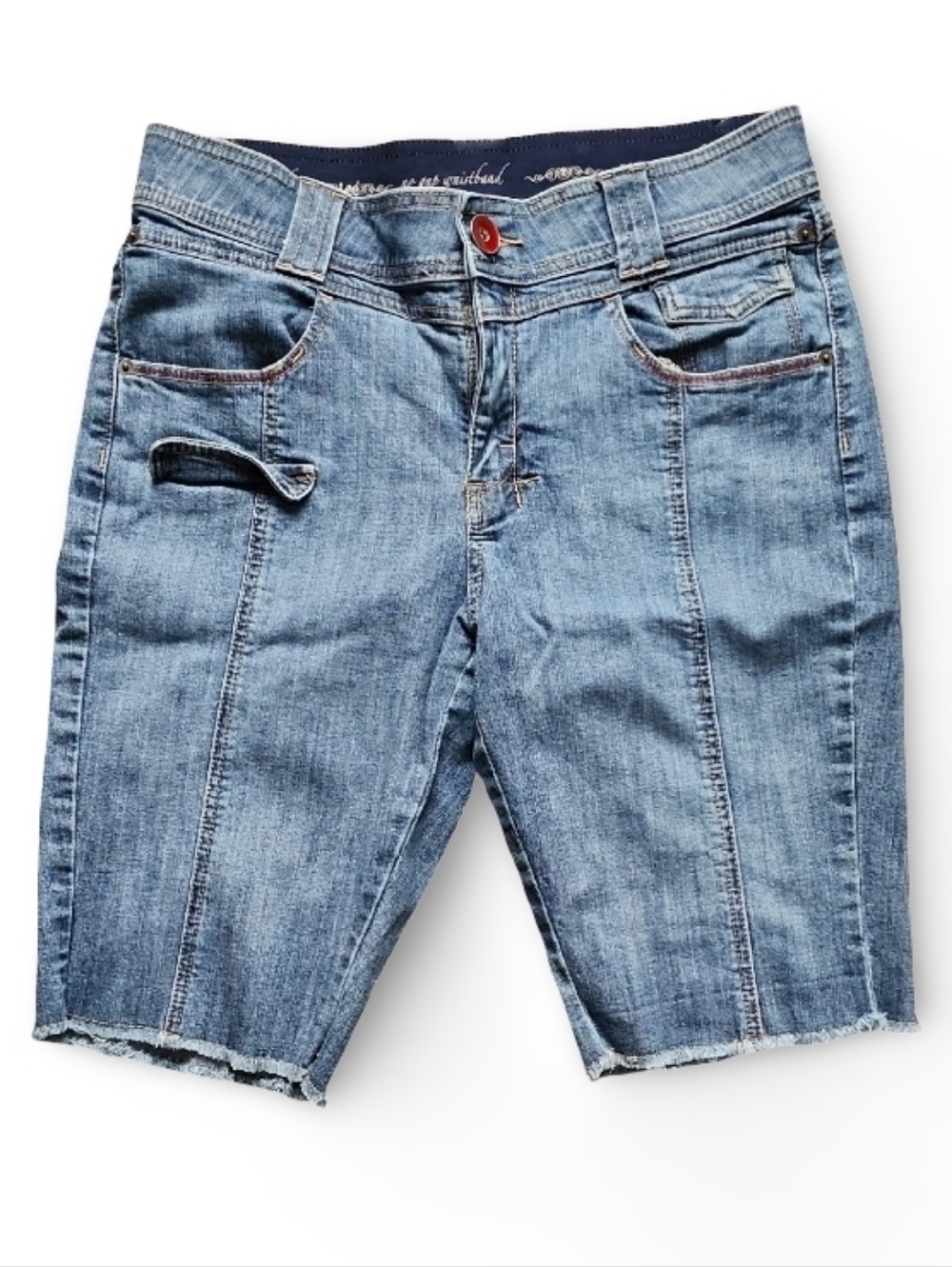 Lee No Gap Waistband‎ Denim Bermuda Shorts 12M Y2K Low Rise Raw Hem Stretch